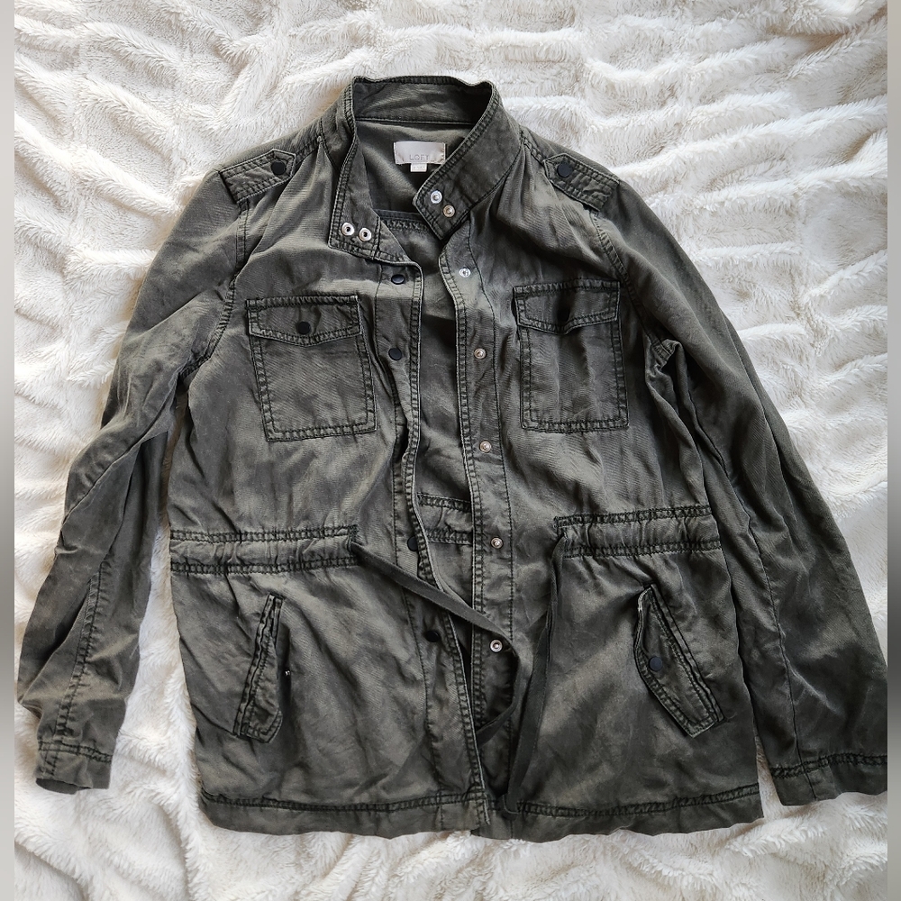 Loft green utility jacket with waist draw string button up oversized